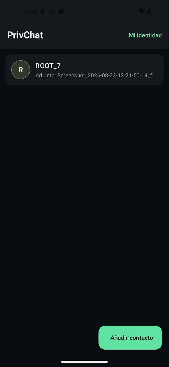 Lista de contactos con un contacto.