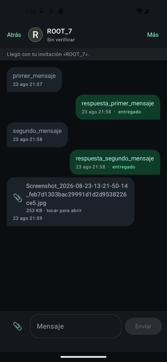 Una conversación con el estado debajo de cada mensaje.