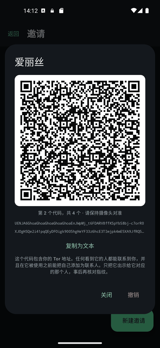 一份以单个二维码形式显示的邀请。