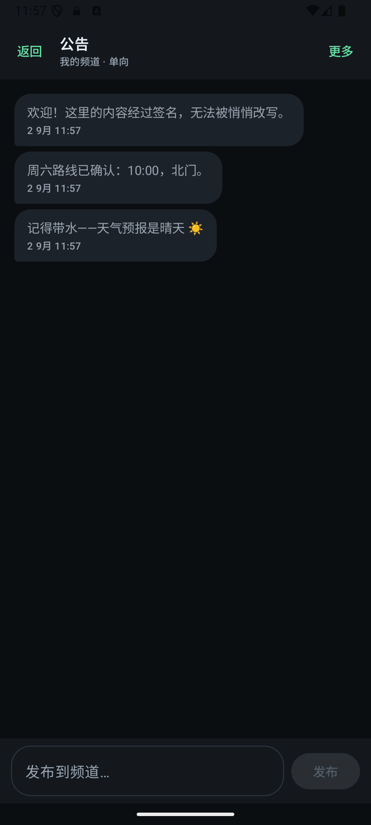 你自己的频道:经签名的内容和输入框。